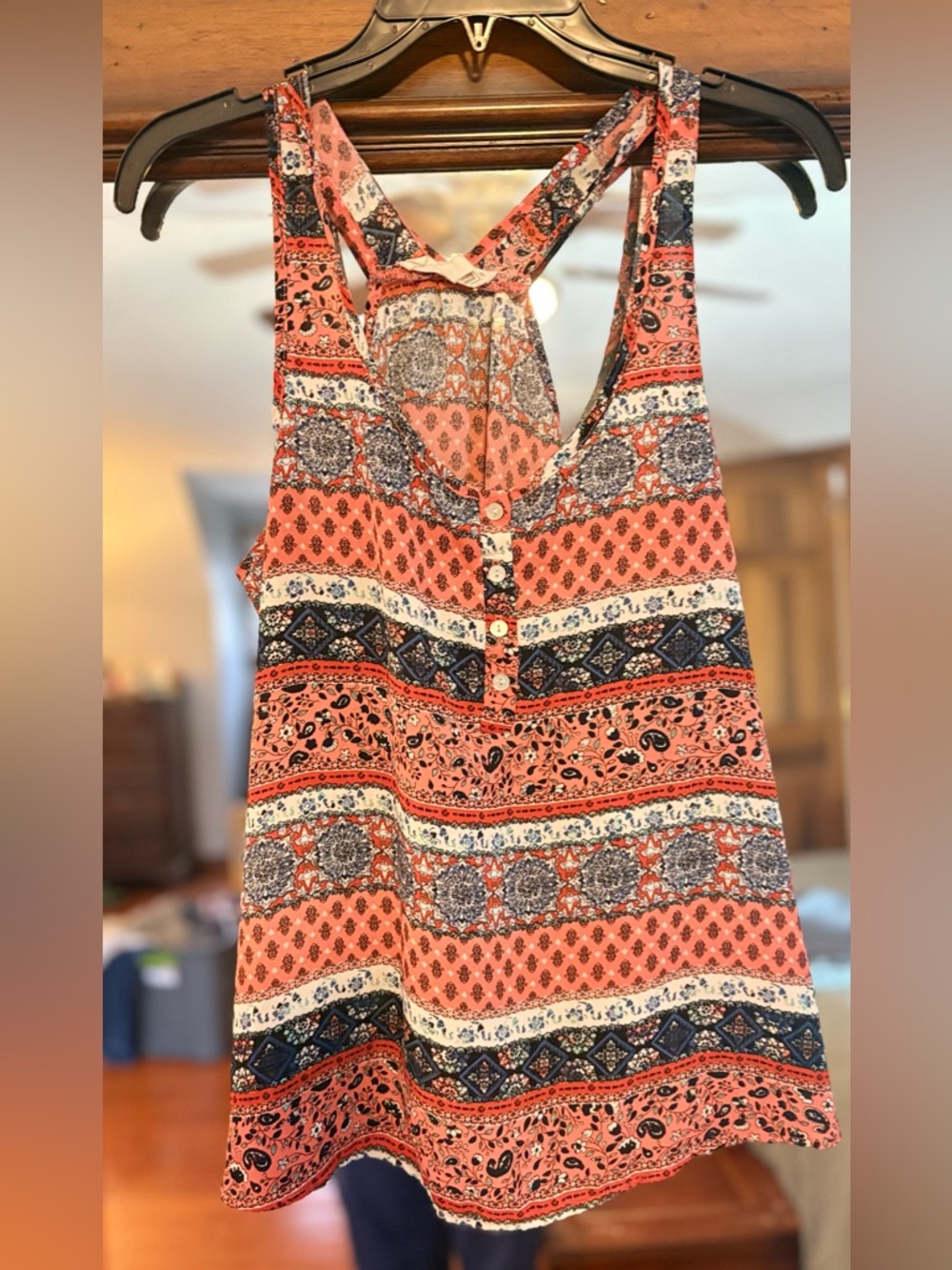 Women’s Coral Patterned Racerback Tank Top Size XL